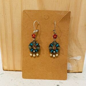 Ayalabar Elegant Turquoise and Red Dangle Earrings